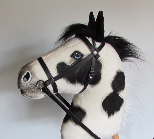 Piebald (pinto) Hobby Horse with removable leather bridle