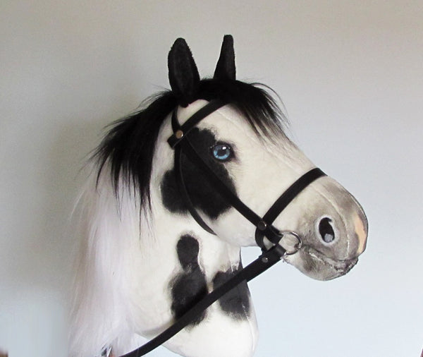 Piebald (pinto) Hobby Horse with removable leather bridle