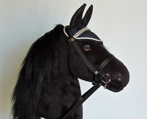 All Black Hobby Horse with removable leather bridle and ear bonnet