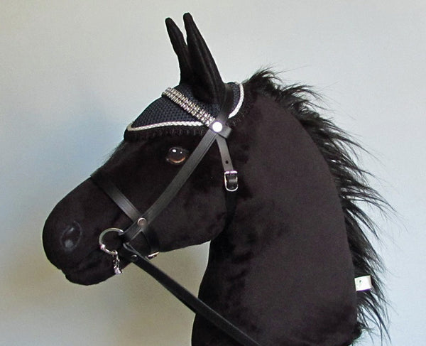 All Black Hobby Horse with removable leather bridle and ear bonnet