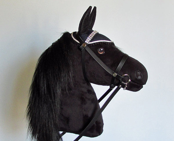 All Black Hobby Horse with removable leather bridle and ear bonnet